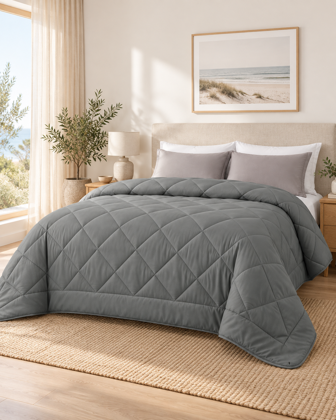 Solid Bedding Comforters, Down Alternative Bamboo Comforter Quilt Blanket Charcoal