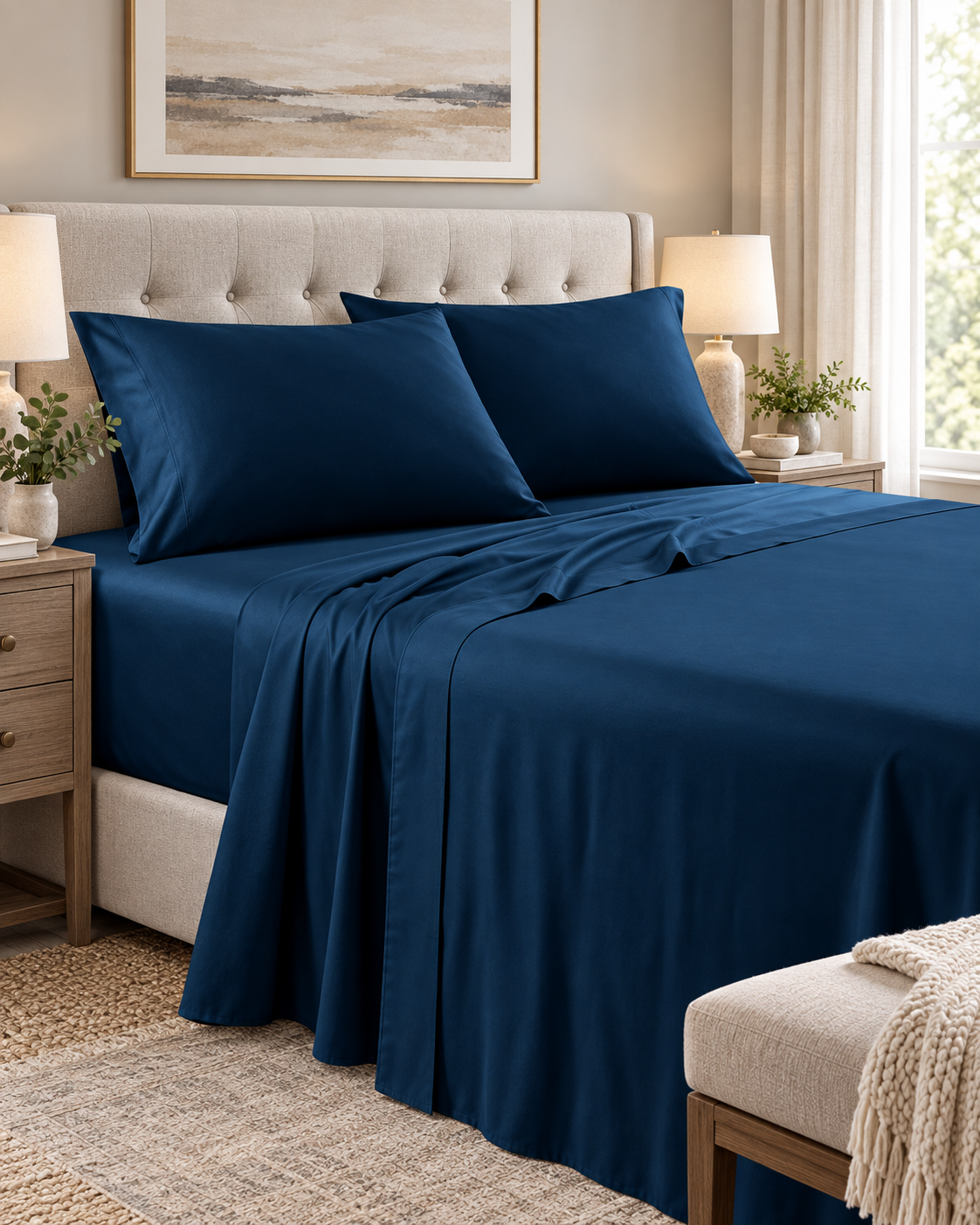 1200TC Hotel Quality Soft Cotton Rich Sheet Sets Pillowcases Silky Touch All Size Sailor Blue