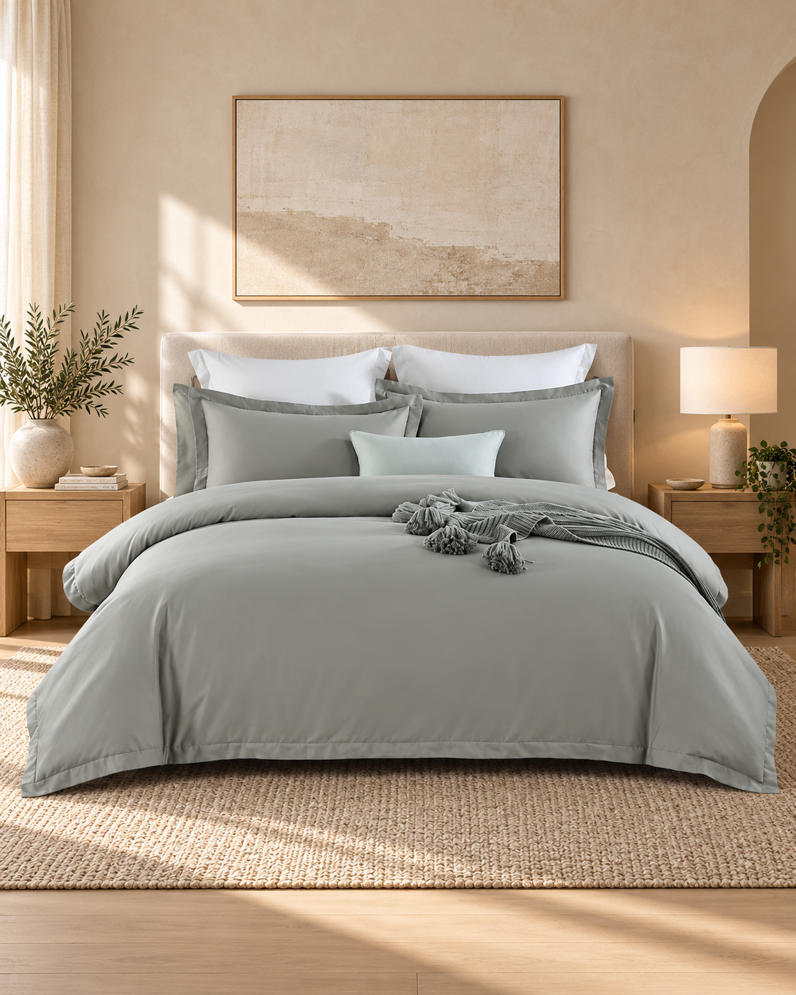 400TC 100% Premium Egyptian Cotton Duvet Cover & Fitted Sheet Set Pillowcases All Sizes Silver