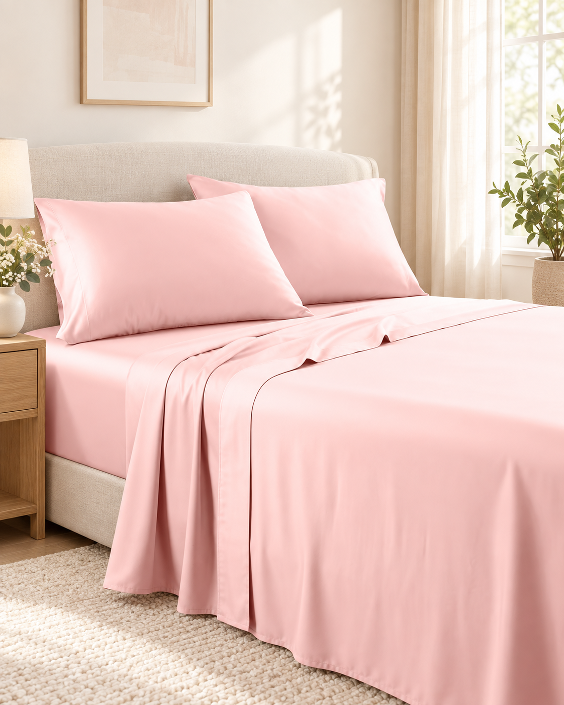 1200TC Hotel Quality Soft Cotton Rich Sheet Sets Pillowcases Silky Touch  Blush