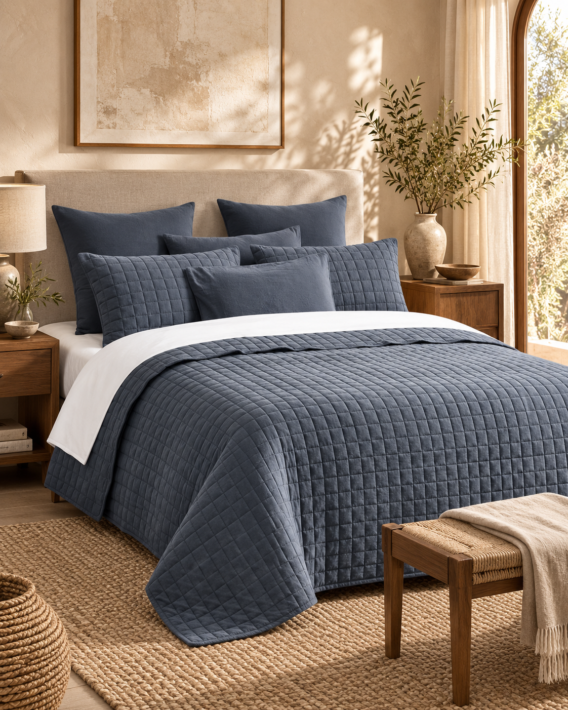 7 Piece Vintage Stone Wash Comforter/Bedspread/Coverlet Set Charcoal