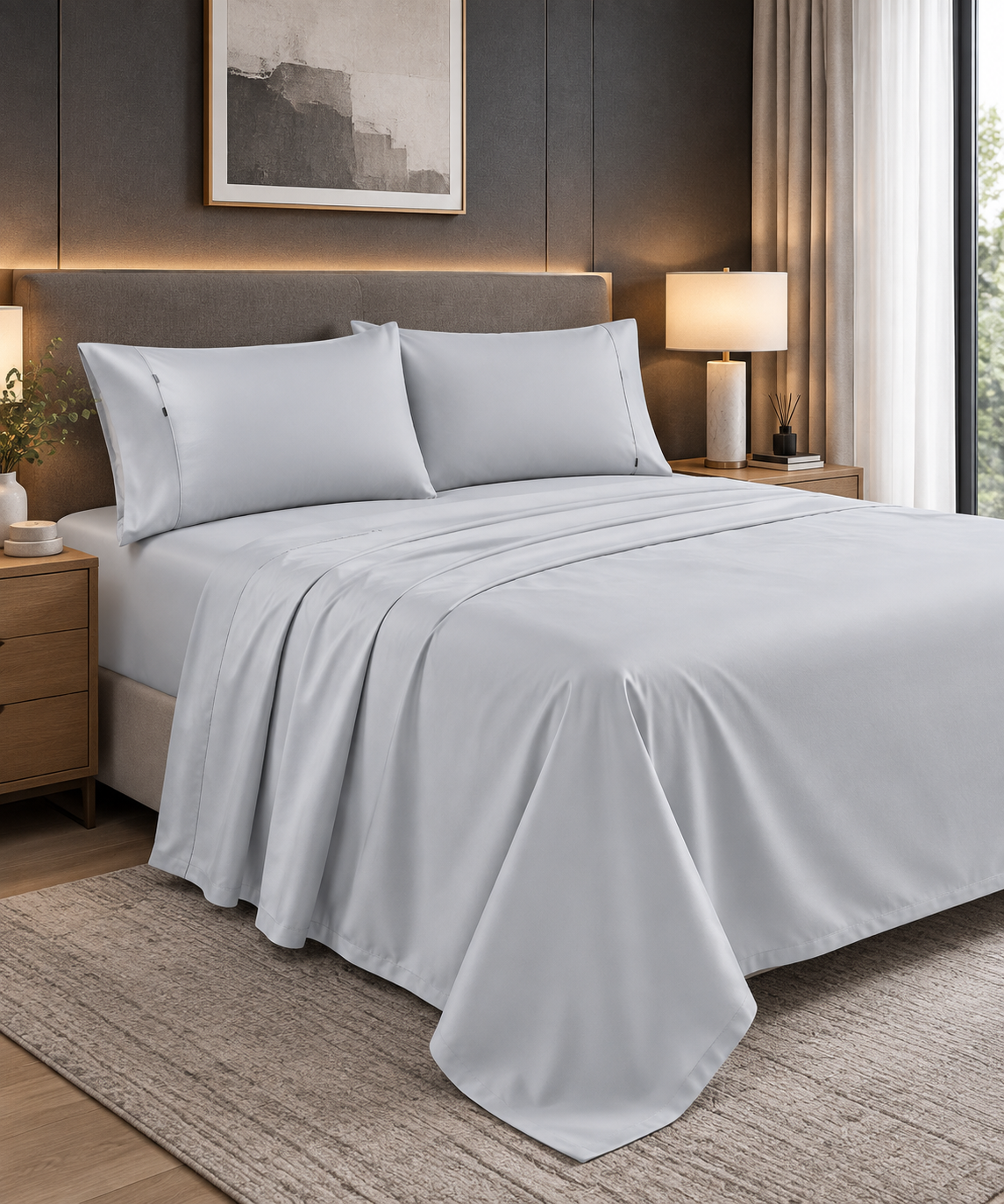 1000TC 100% Premium Egyptian Cotton Sheet Sets Fitted Flat Sheet Pillowcases All Size Silver