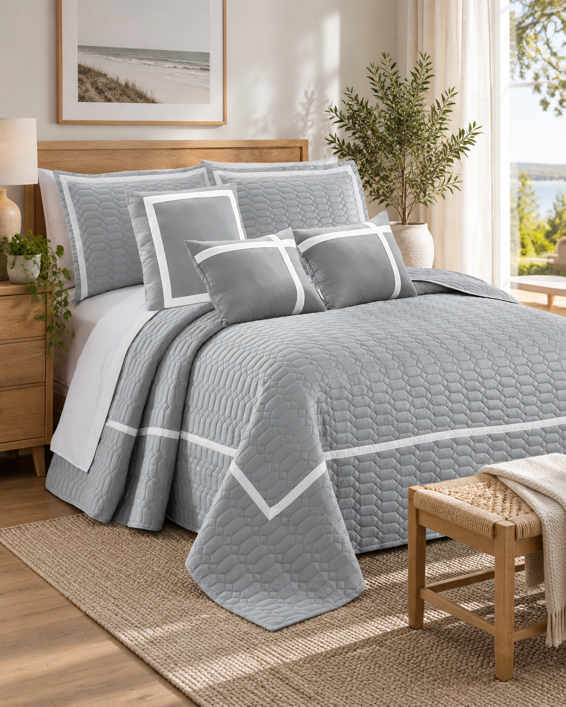 6 Piece Two-Tone Embossed Comforter Set Silver