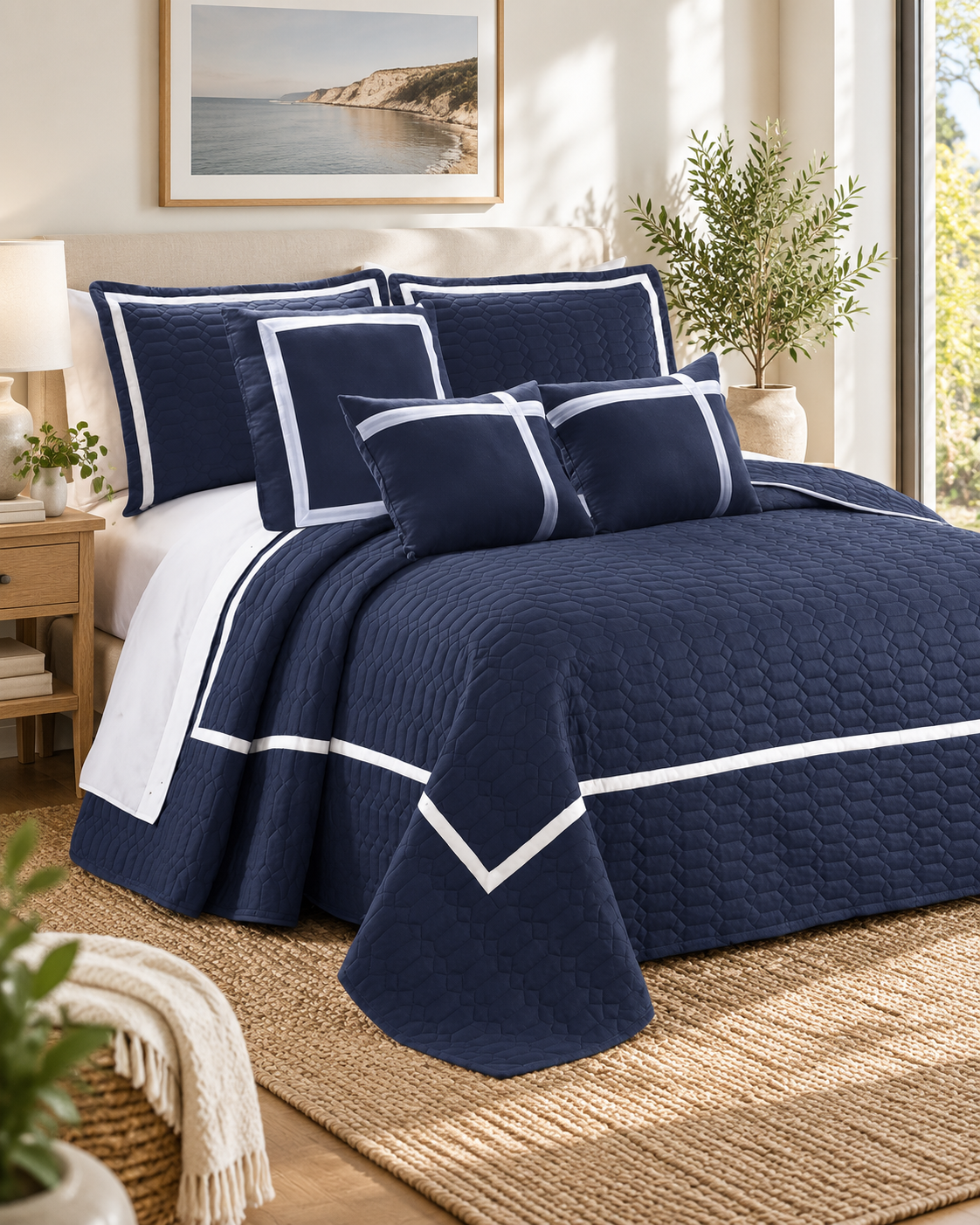 6 Piece Two-Tone Embossed Comforter Set Navy