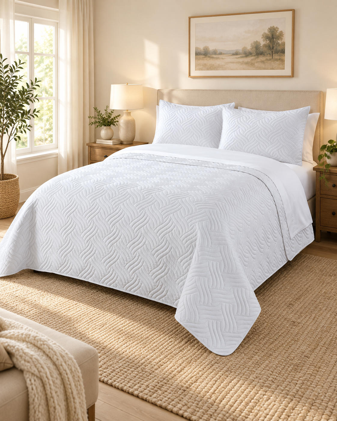 3 piece embossed comforter set king white