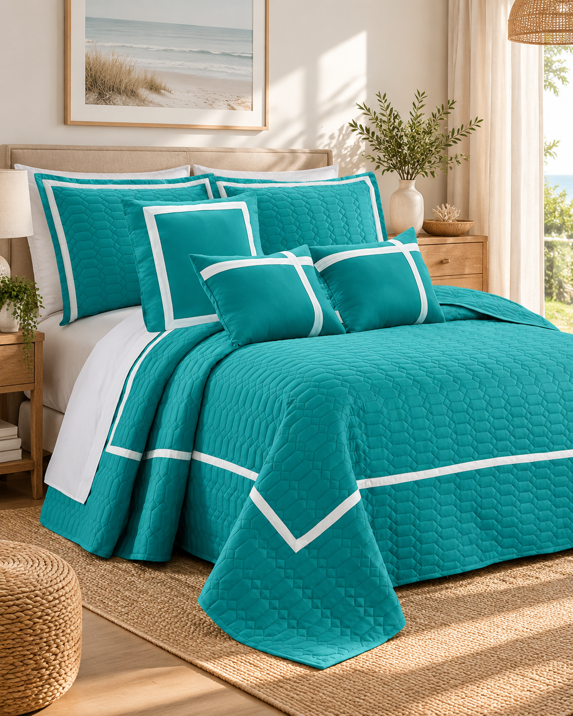 6 Piece Two-Tone Embossed Comforter Set Teal