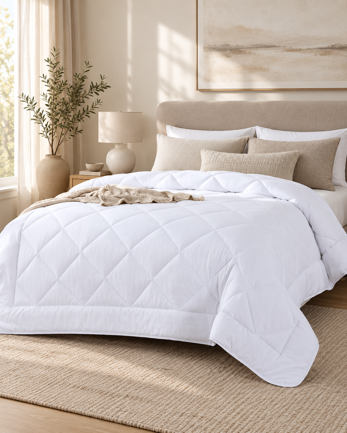 Solid Bedding Comforters, Down Alternative Bamboo Comforter Quilt Blanket White