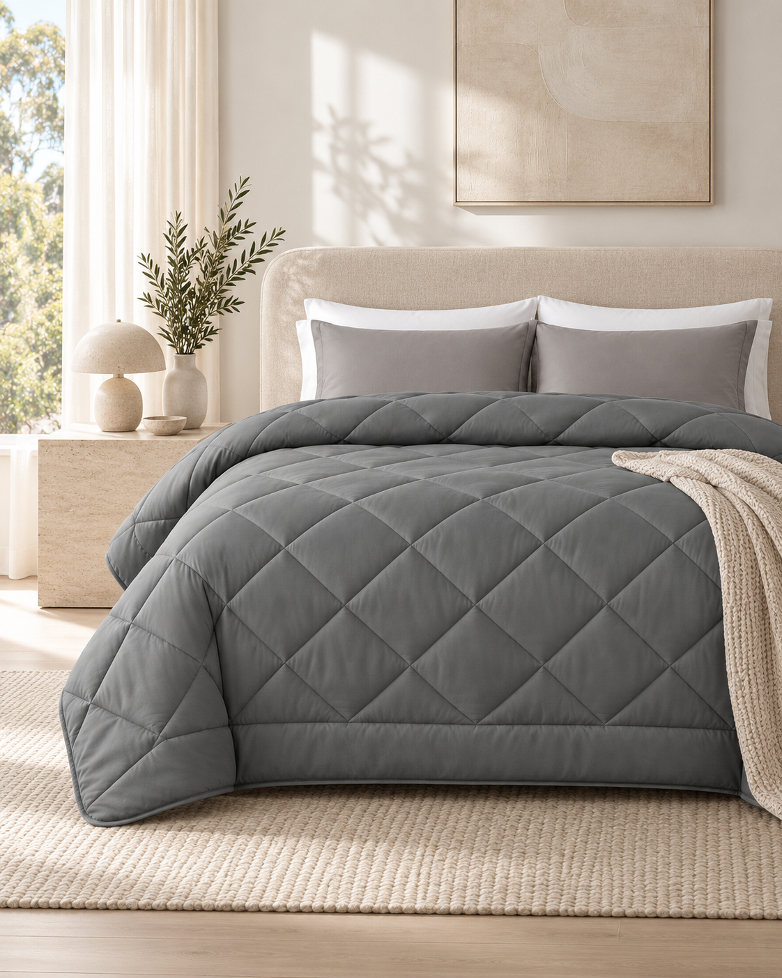 Solid Bedding Comforters, Down Alternative Bamboo Comforter Quilt Blanket Charcoal