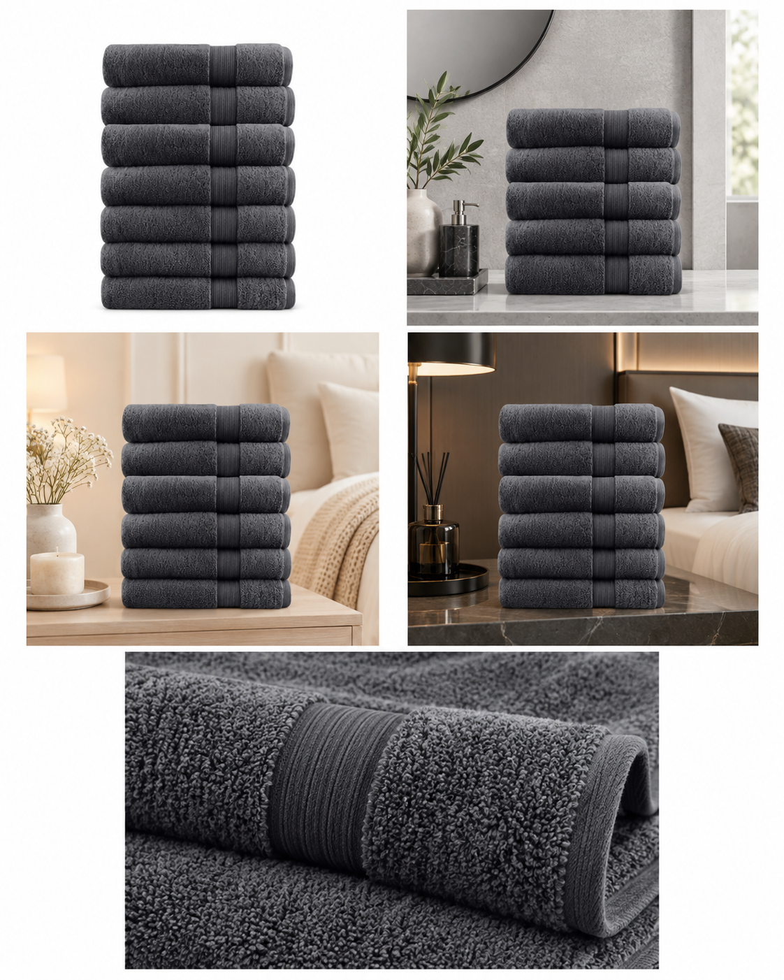 Softouch 4 PCS Ultra Light Quick Dry Premium Cotton Bath Towel Set 500GSM Charcoal