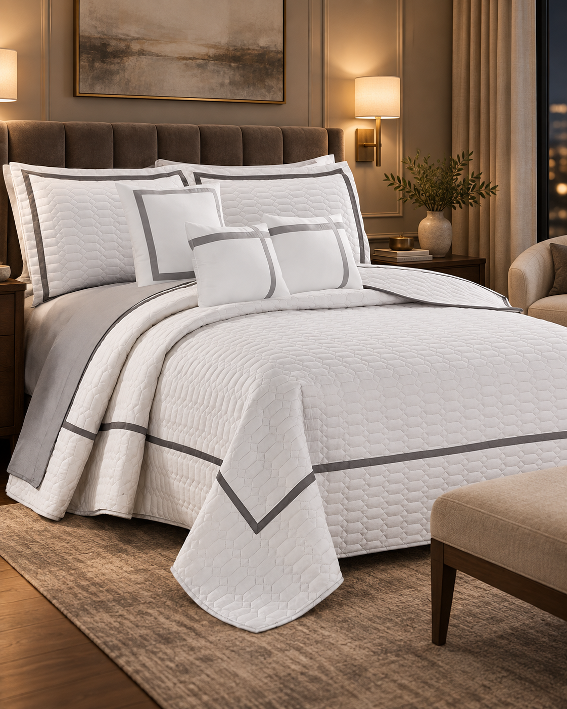 6 Piece Two-Tone Embossed Comforter Set White