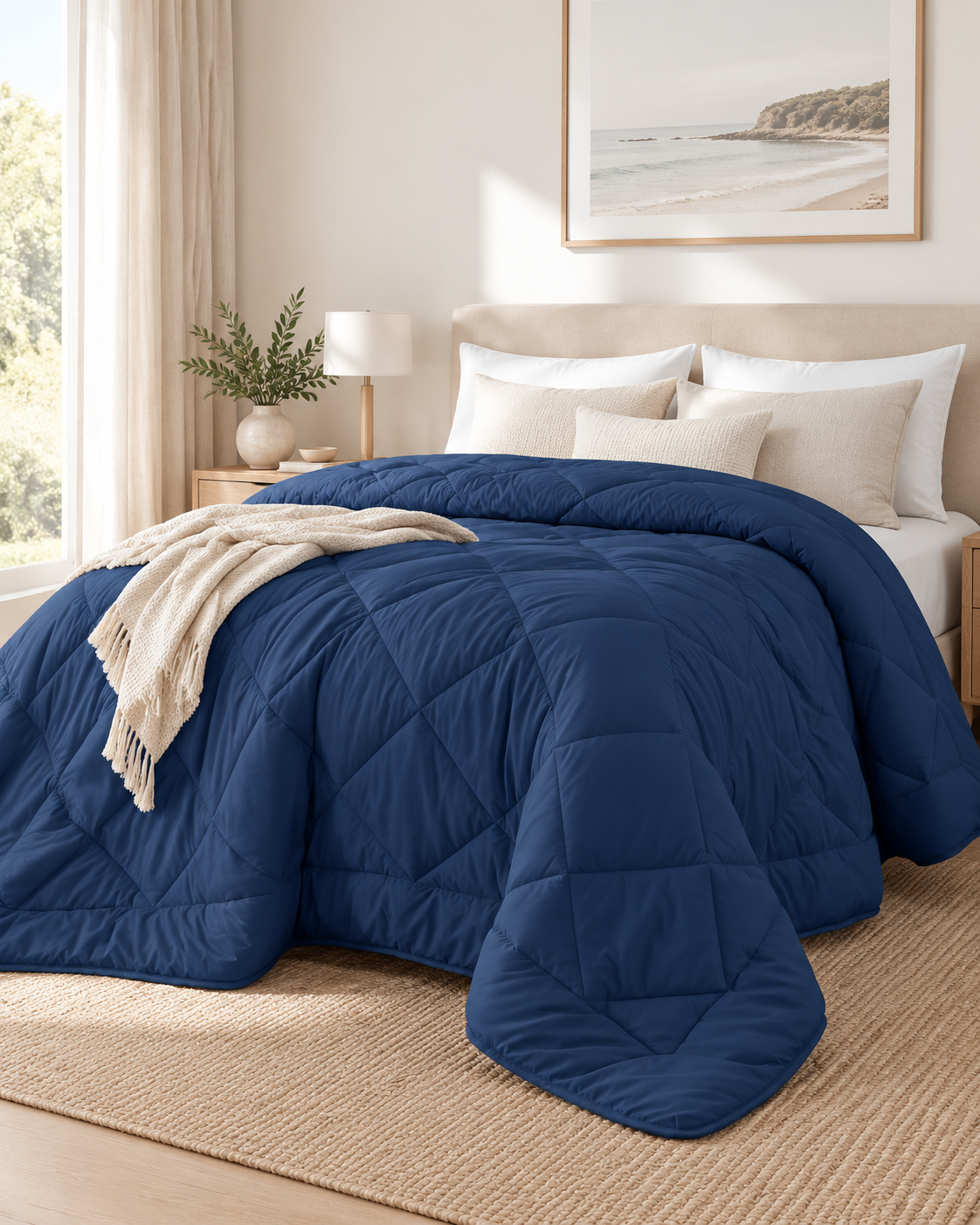 Solid Bedding Comforters, Down Alternative Bamboo Comforter Quilt Blanket Navy