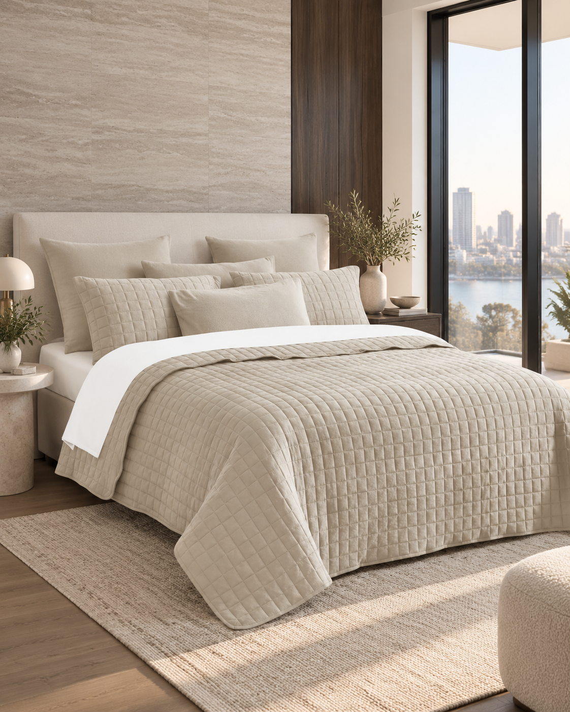 7 Piece Vintage Stone Wash Comforter/Bedspread/Coverlet Set Natural
