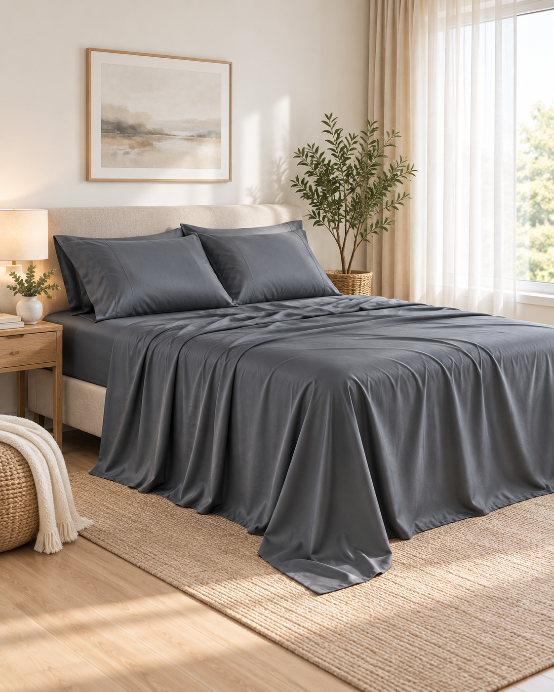 1000TC Luxurious Bamboo Cotton Sheet Sets Fitted Flat Sheet Pillowcases All Size Charcoal
