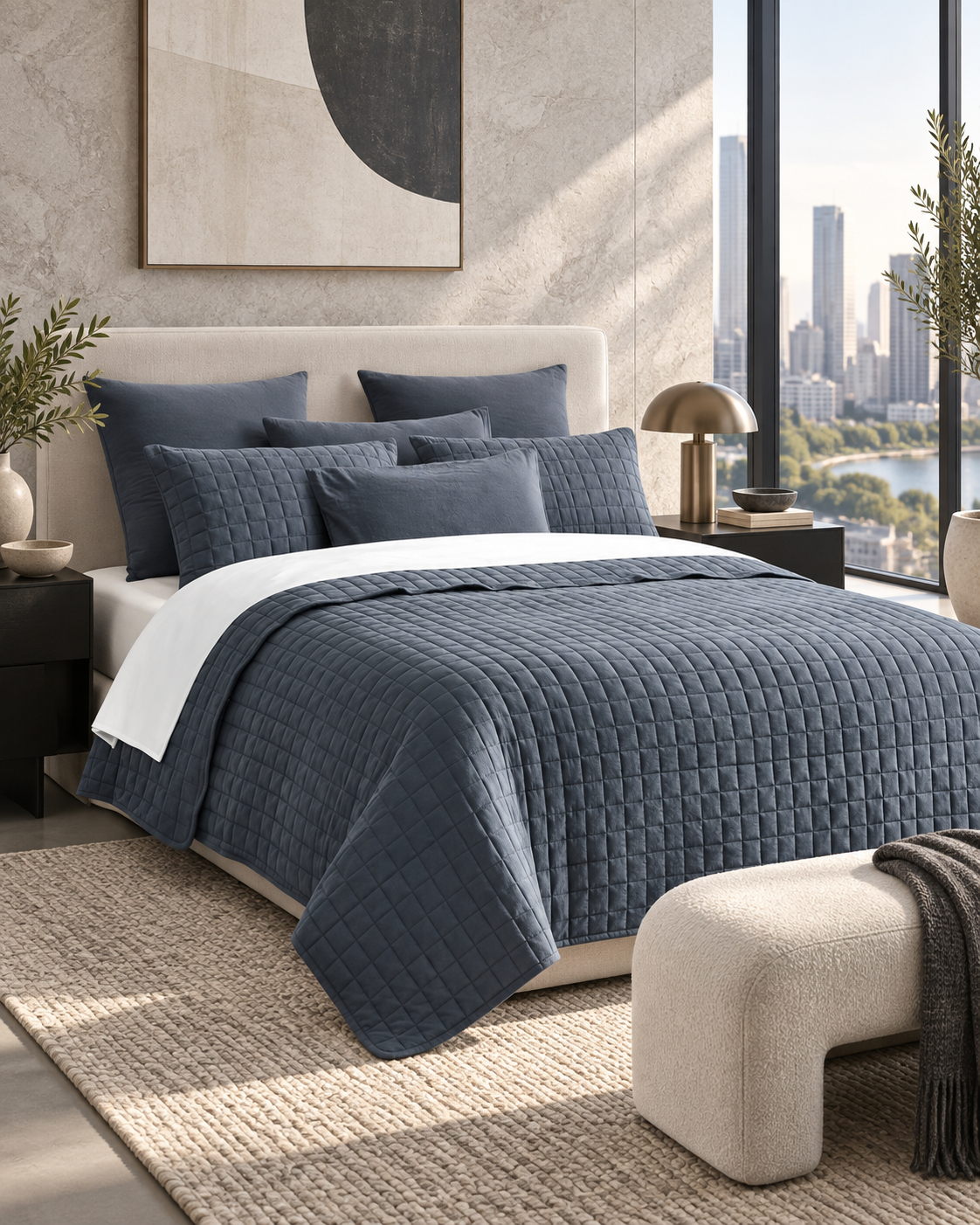 7 Piece Vintage Stone Wash Comforter/Bedspread/Coverlet Set Charcoal