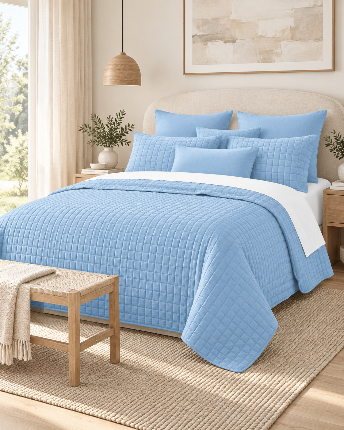7 Piece Vintage Stone Wash Comforter/Bedspread/Coverlet Set Blue