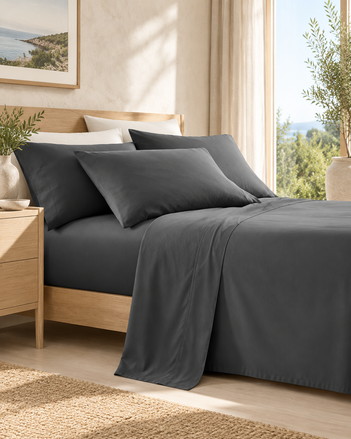 Belisma Ultra Soft Microfibre Sheet Sets Wrinkle Free All Size Charcoal