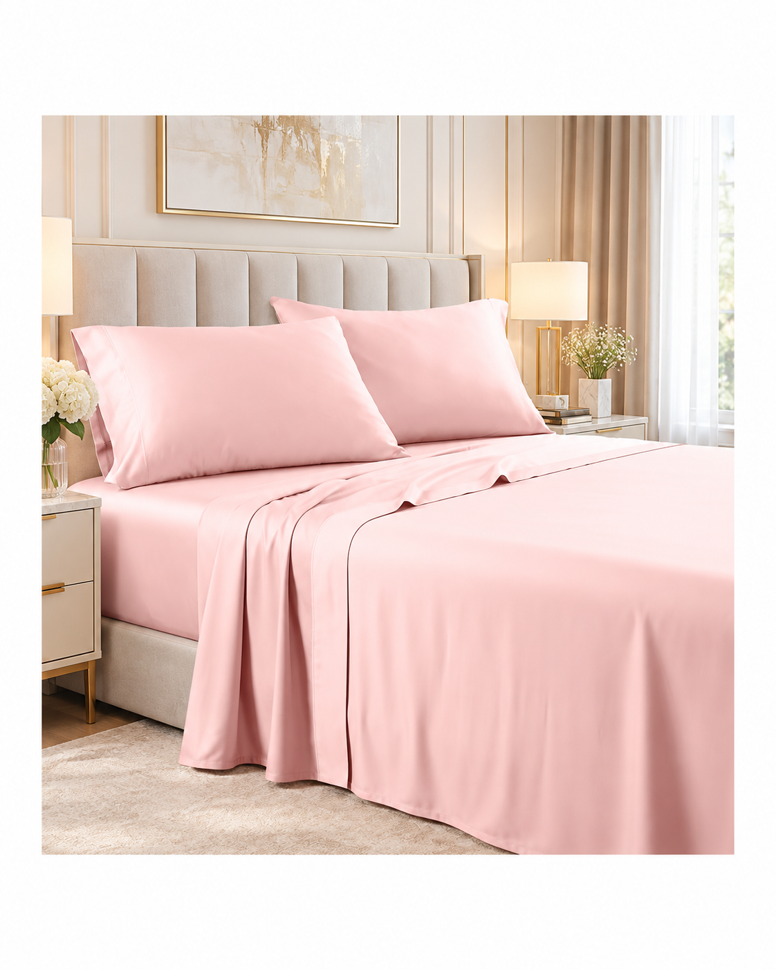 1200TC Hotel Quality Soft Cotton Rich Sheet Sets Pillowcases Silky Touch  Blush