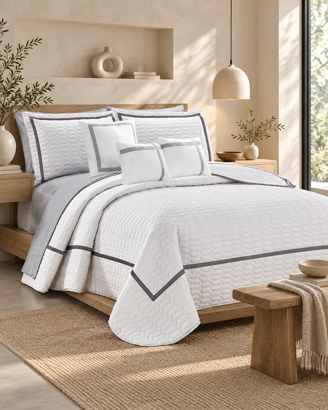 6 Piece Two-Tone Embossed Comforter Set White