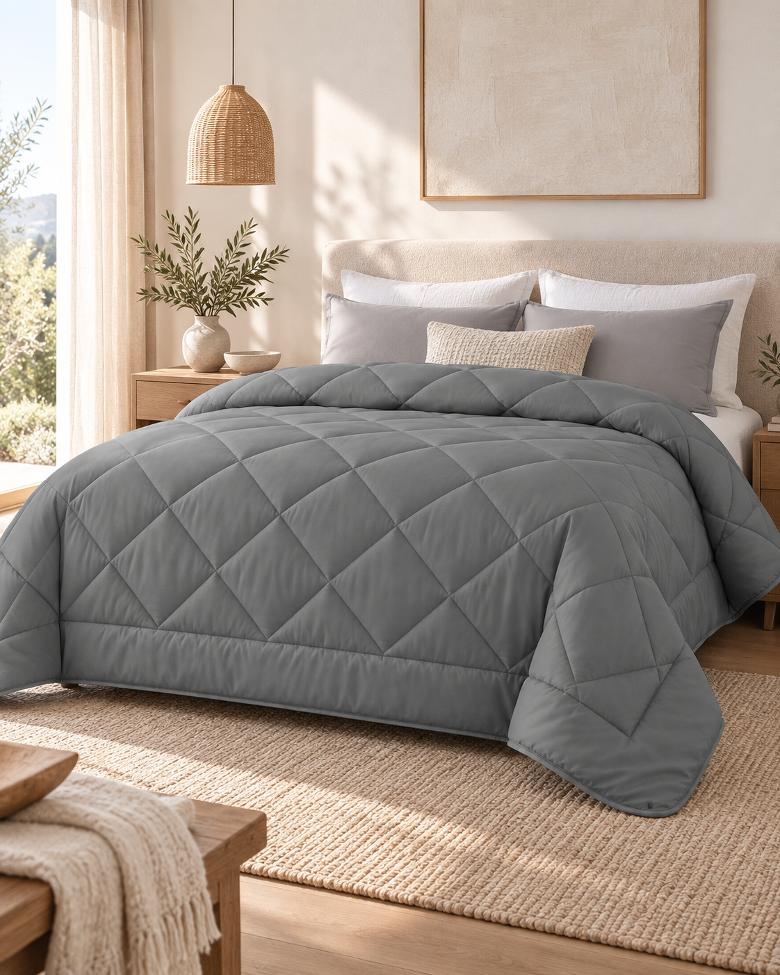 Solid Bedding Comforters, Down Alternative Bamboo Comforter Quilt Blanket Charcoal
