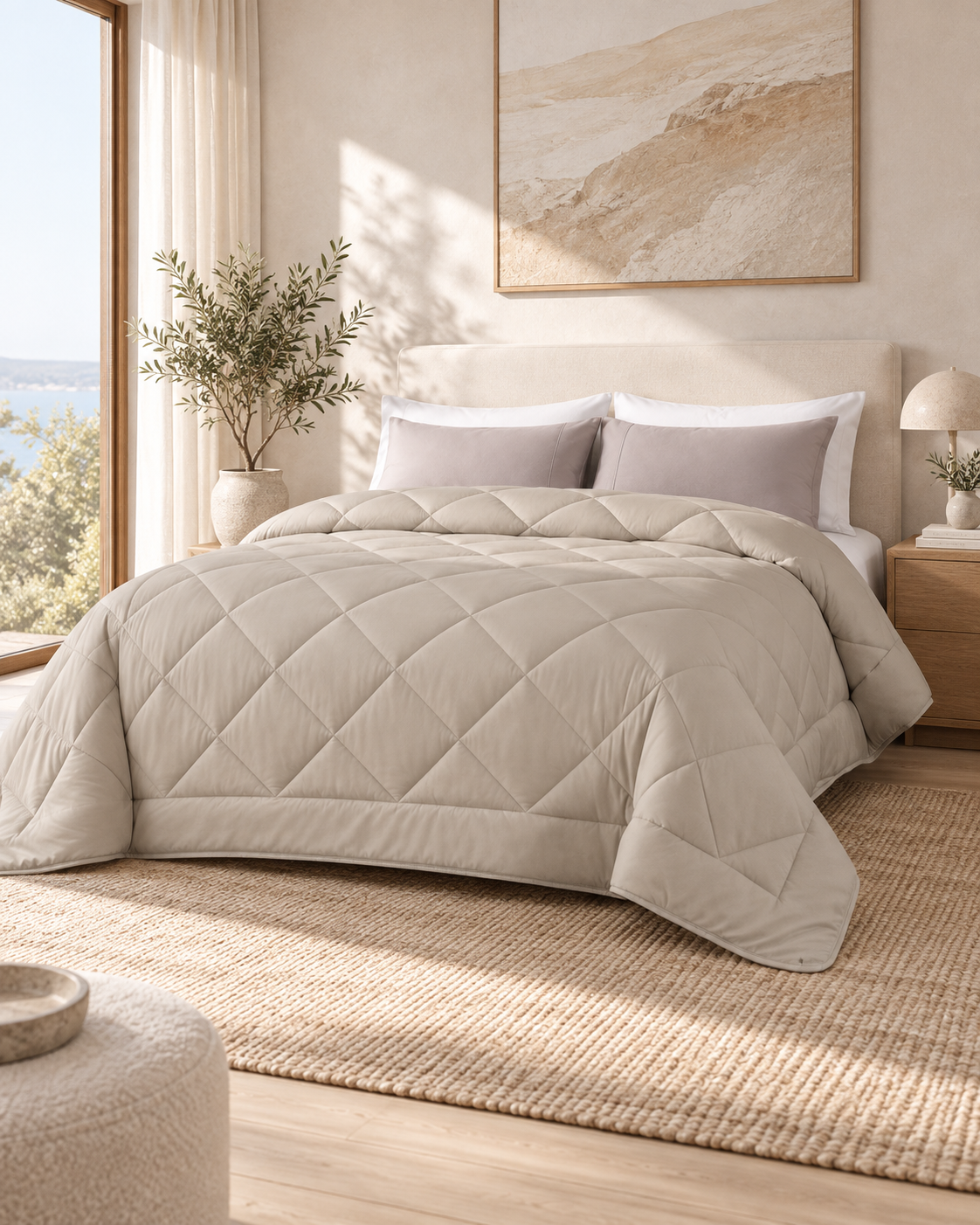 Solid Bedding Comforters, Down Alternative Bamboo Comforter Quilt Blanket Warm Taupe