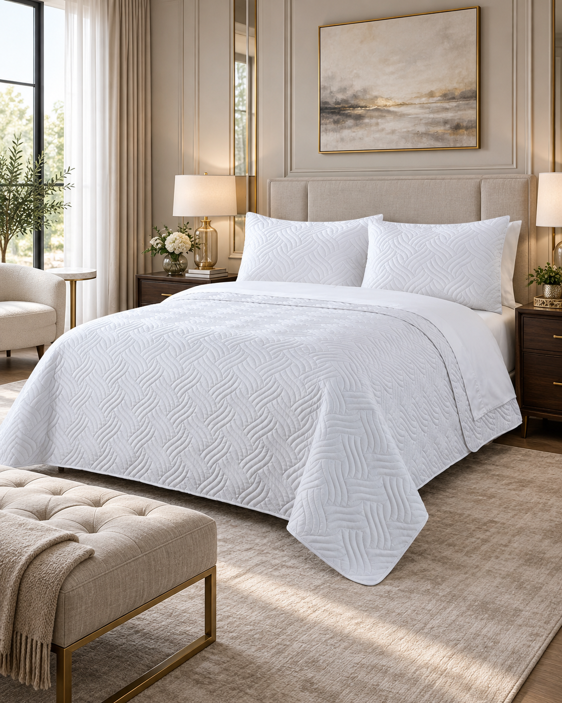 3 piece embossed comforter set king white