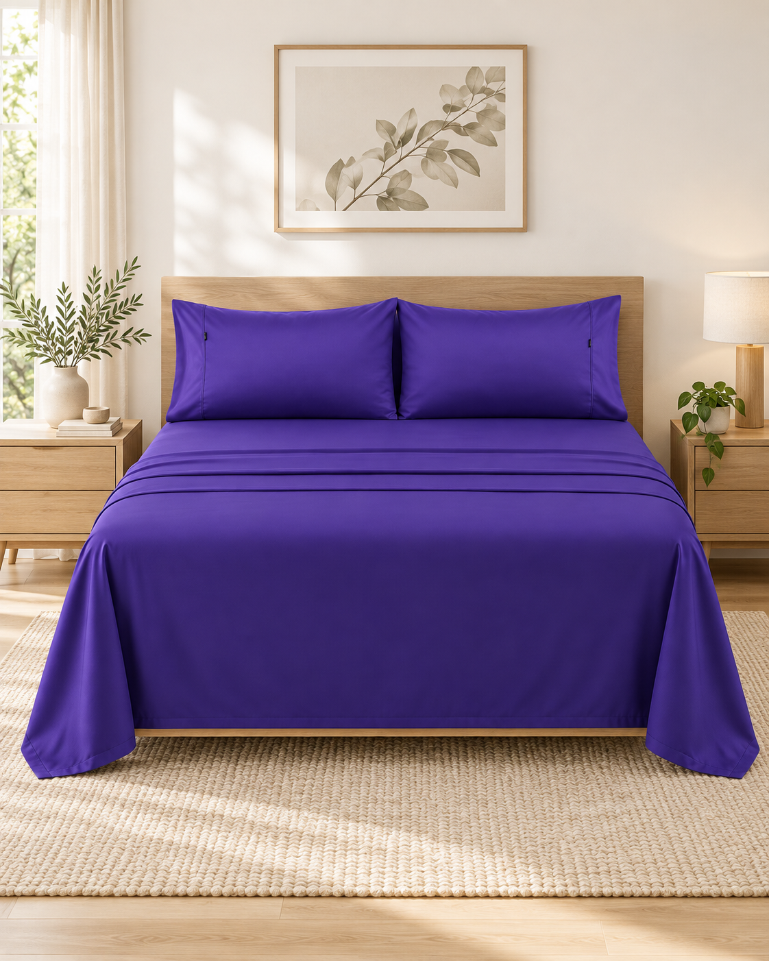 1000TC 100% Premium Egyptian Cotton Sheet Sets Fitted Flat Sheet Pillowcases All Size Violet