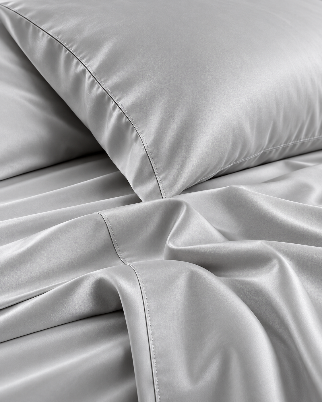 1000TC Luxurious Bamboo Cotton Sheet Sets Fitted Flat Sheet Pillowcases All Size Silver