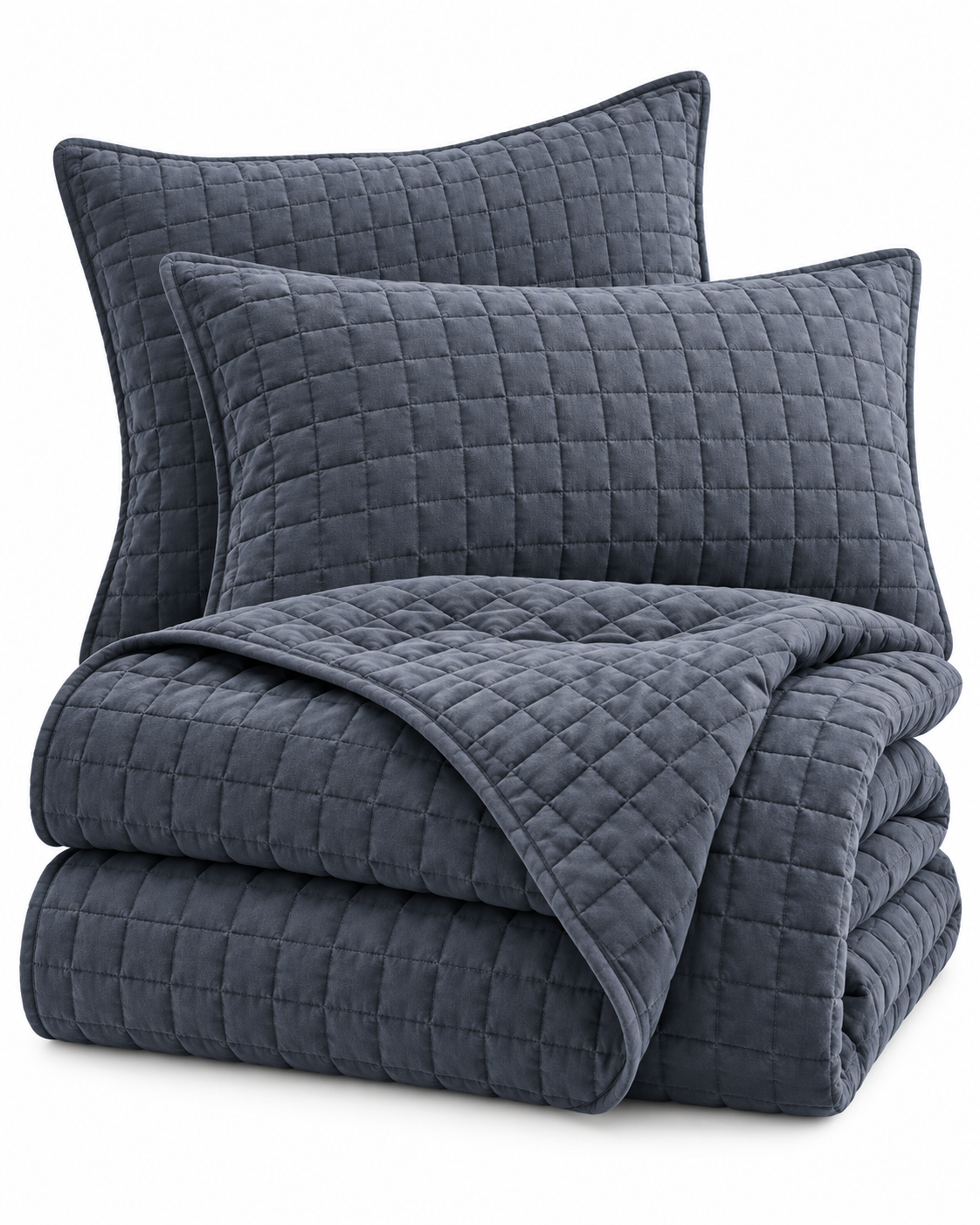 7 Piece Vintage Stone Wash Comforter/Bedspread/Coverlet Set Charcoal