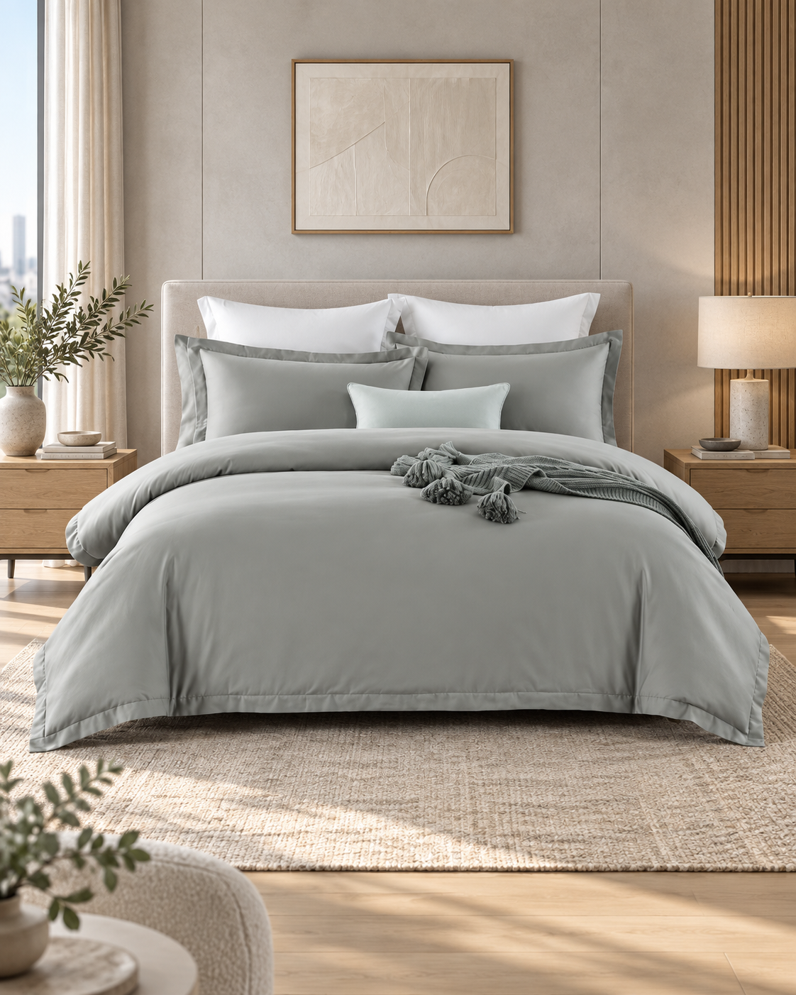400TC 100% Premium Egyptian Cotton Duvet Cover & Fitted Sheet Set Pillowcases All Sizes Silver