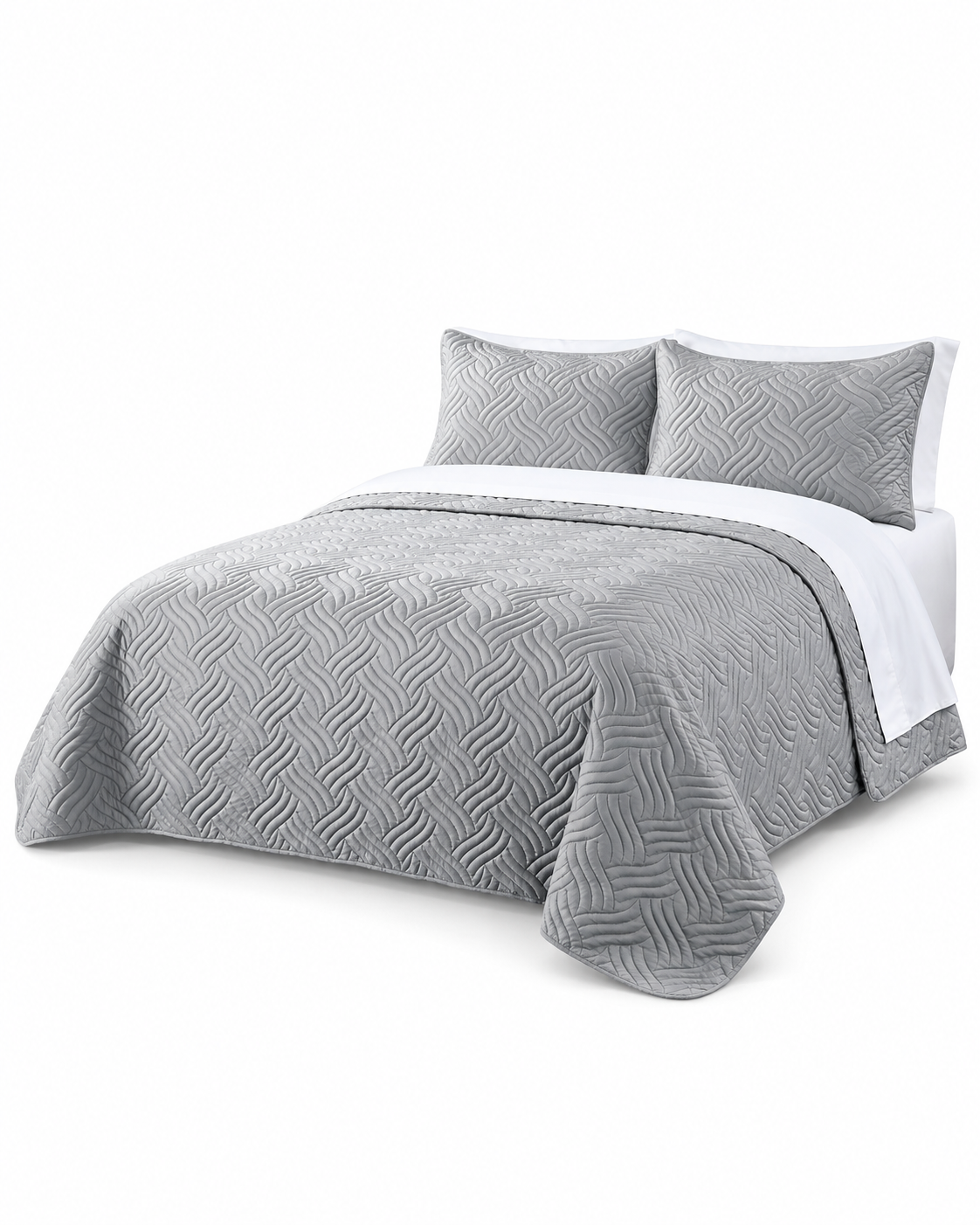 Home Fashion 3 PCS Soft Premium Bed Embossed Coverlet Queen King Silver