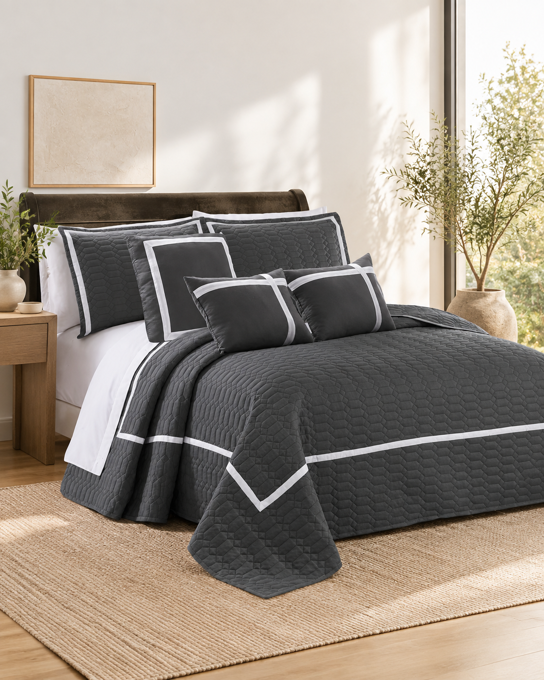 6 Piece Two-Tone Embossed Comforter Set Charcoal