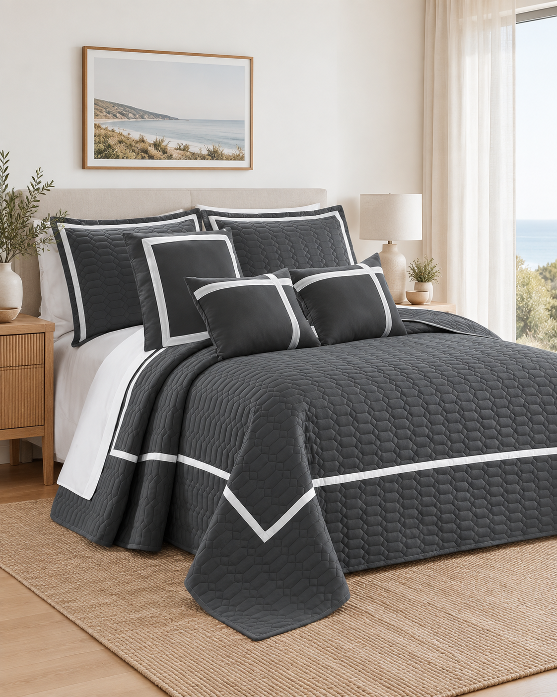 6 Piece Two-Tone Embossed Comforter Set Charcoal