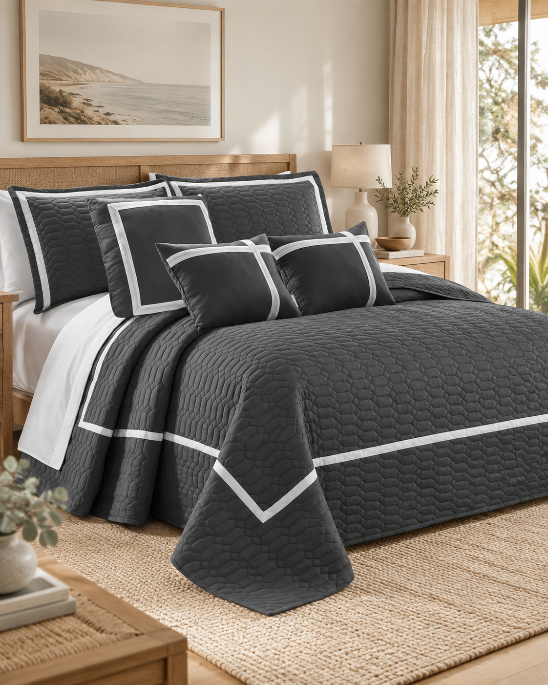 6 Piece Two-Tone Embossed Comforter Set Charcoal