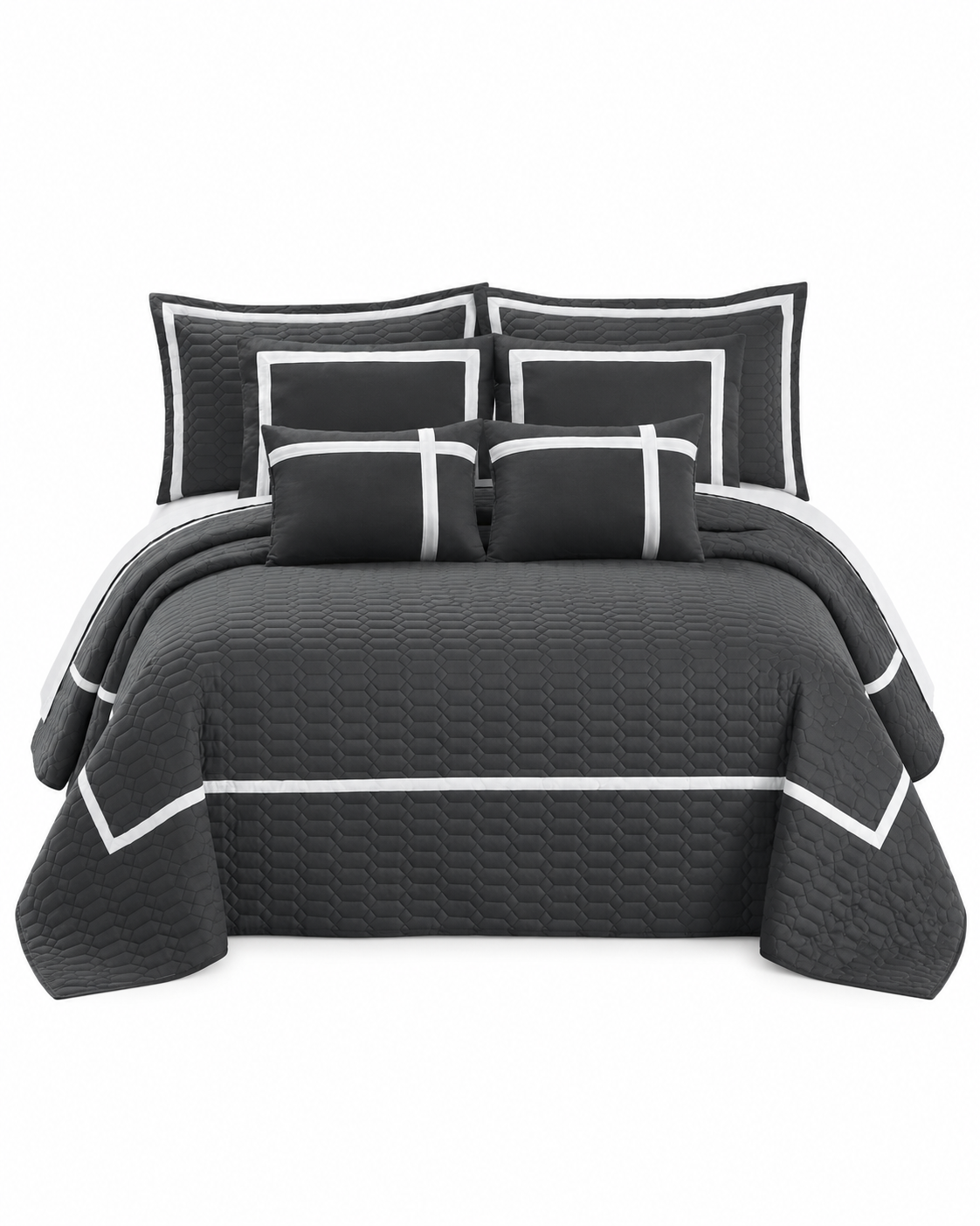 6 Piece Two-Tone Embossed Comforter Set Charcoal