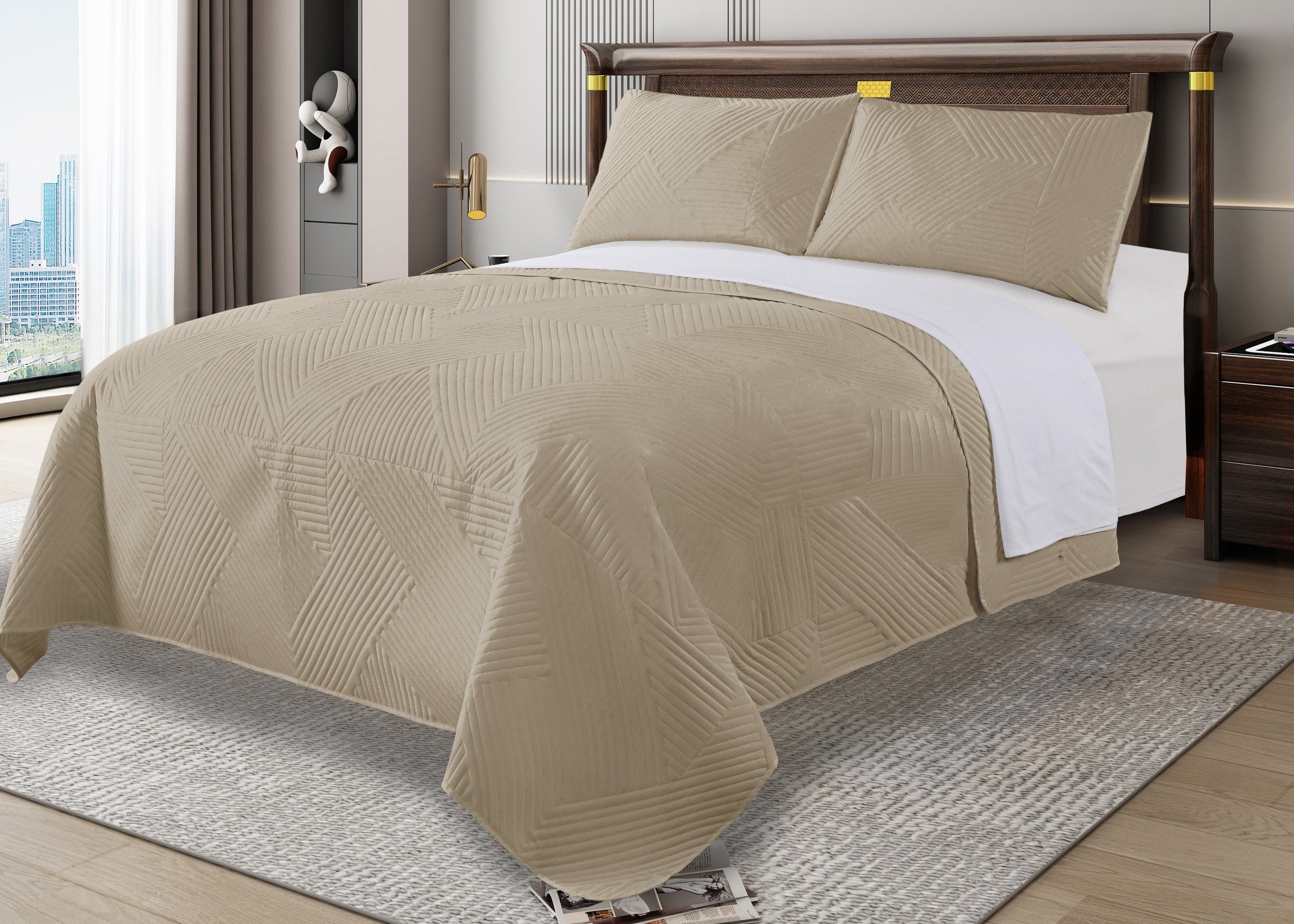 Home Fashion Geometry 3 PCS Soft Premium Bed Embossed Coverlet