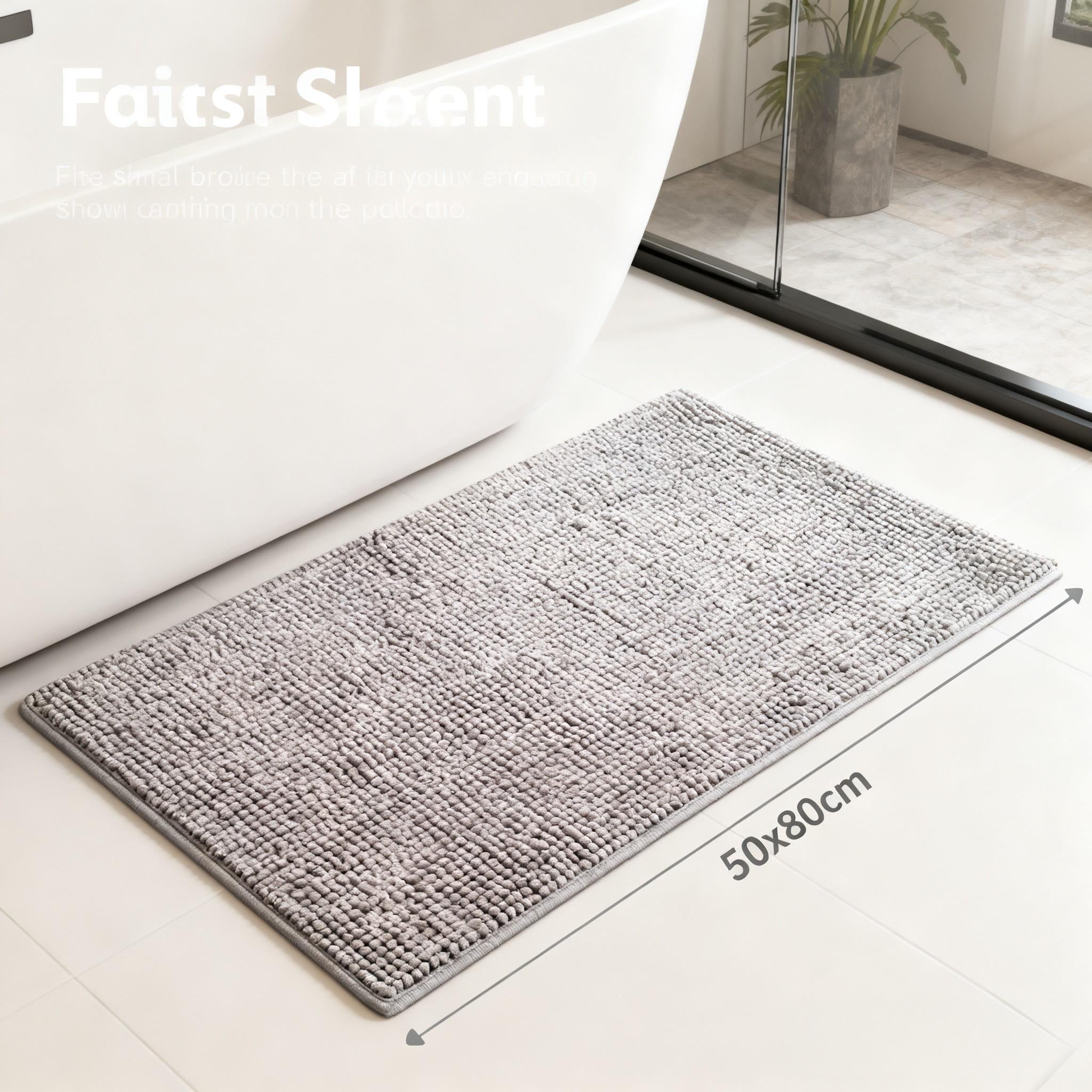 Luxury Chenille Bath Mat | Super Absorbent, Quick-Dry & Non-Slip | 80x50CM Shower Rug in Charcoal