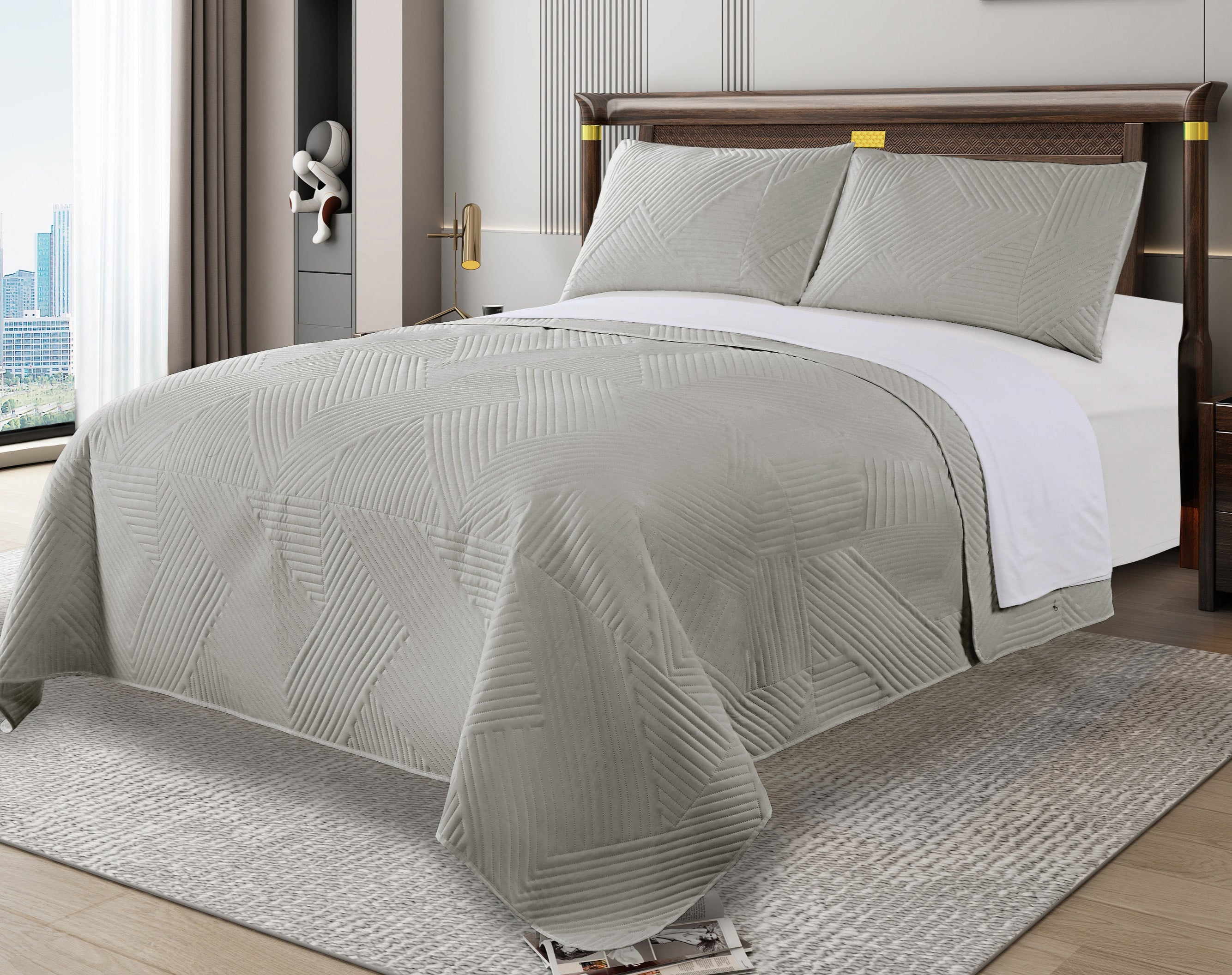 Home Fashion Geometry 3 PCS Soft Premium Bed Embossed Coverlet