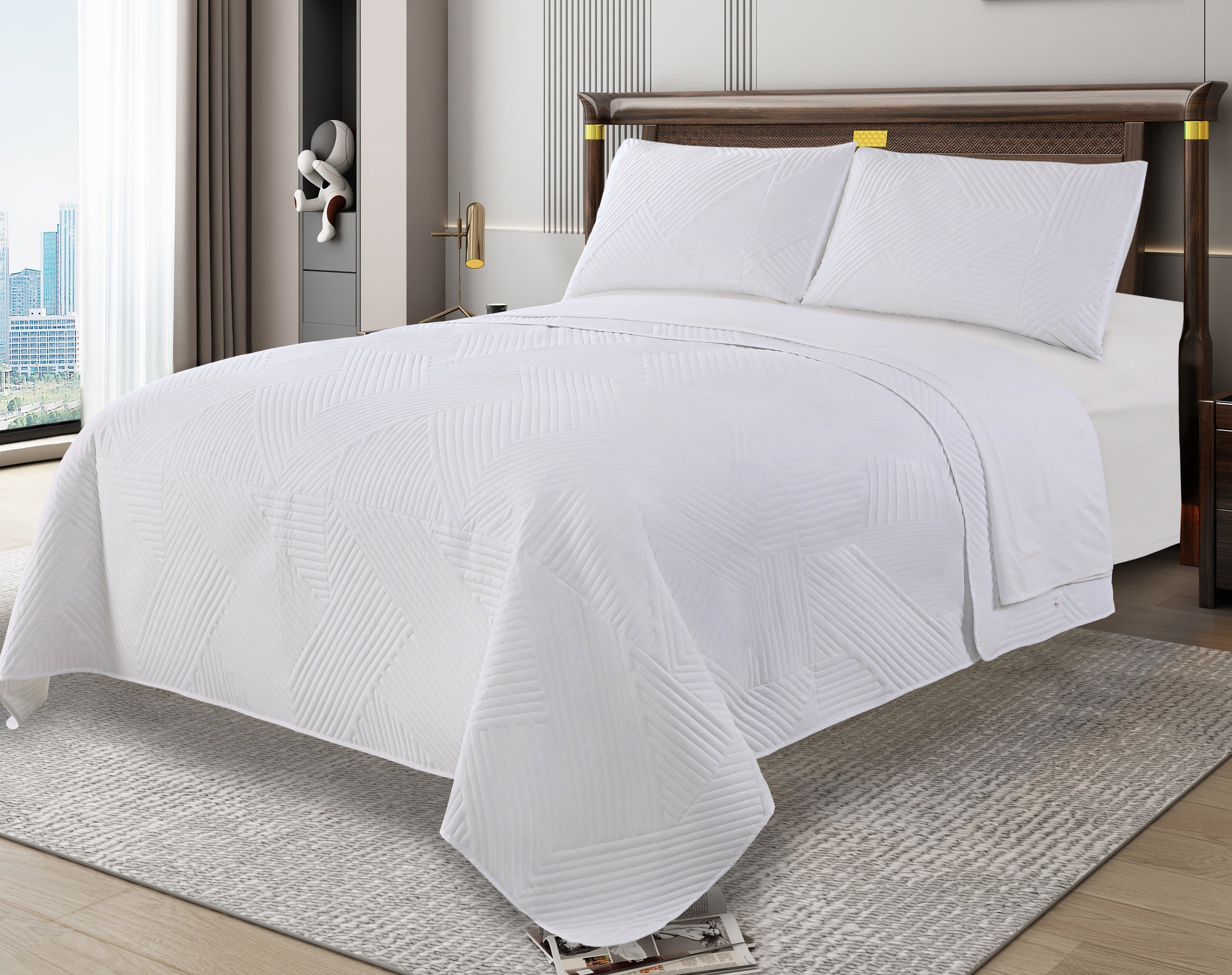 Home Fashion Geometry 3 PCS Soft Premium Bed Embossed Coverlet