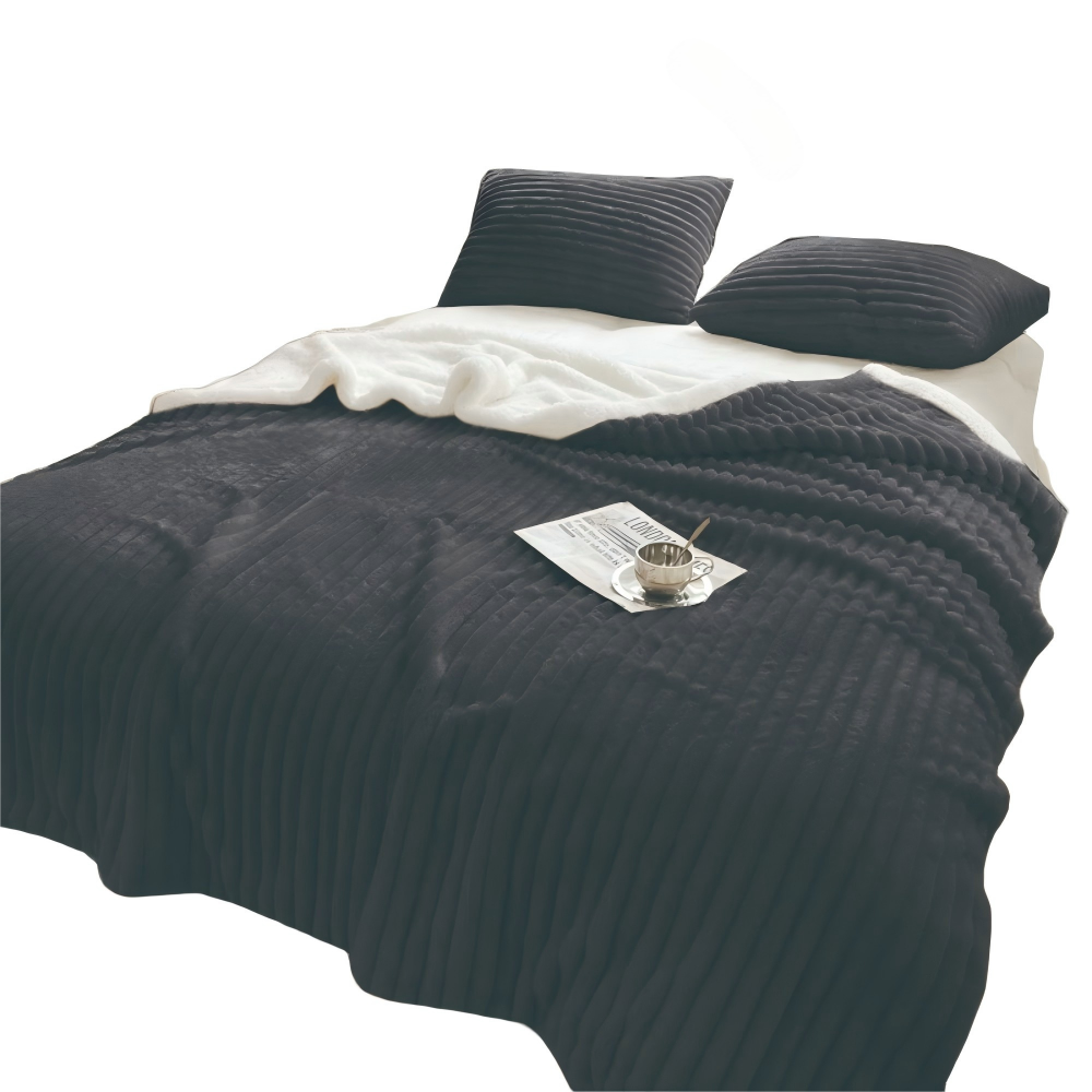 Stripe Flannel Sherpa Blanket/Comforter Set