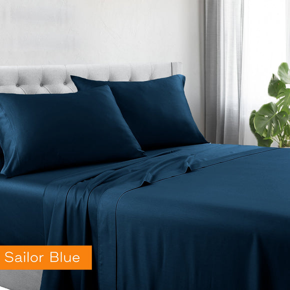 1200TC Hotel Quality Soft Cotton Rich Sheet Sets Pillowcases Silky Touch All Size Sailor Blue