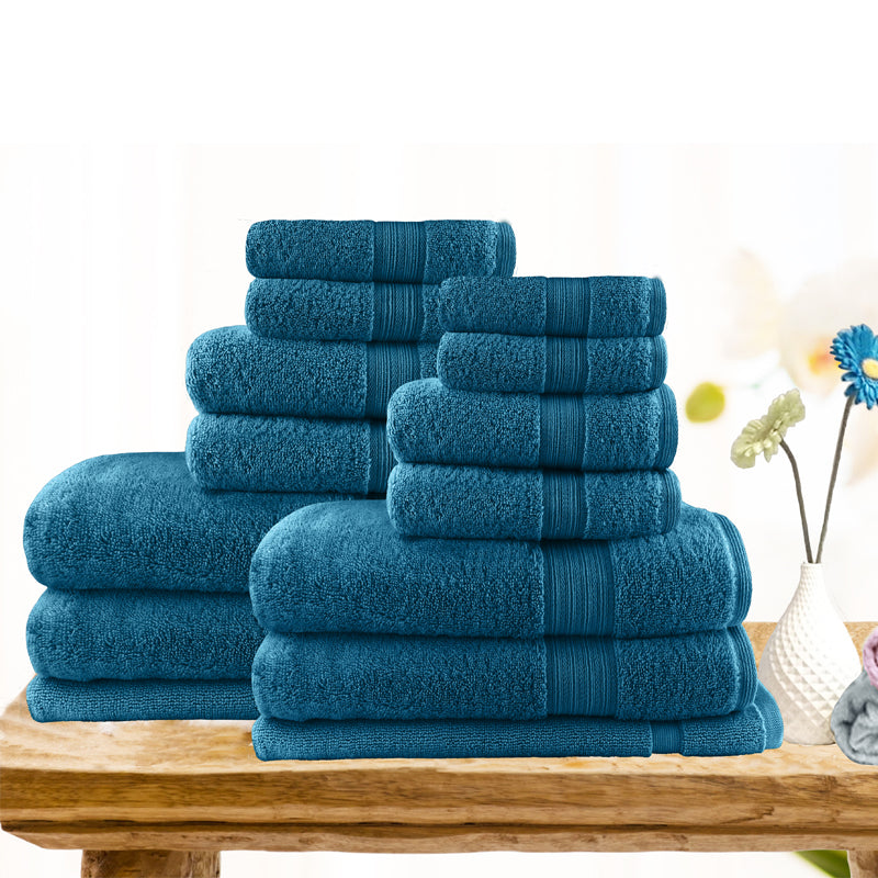14 Piece Ultra-Light Cotton Bath Towel in Teal