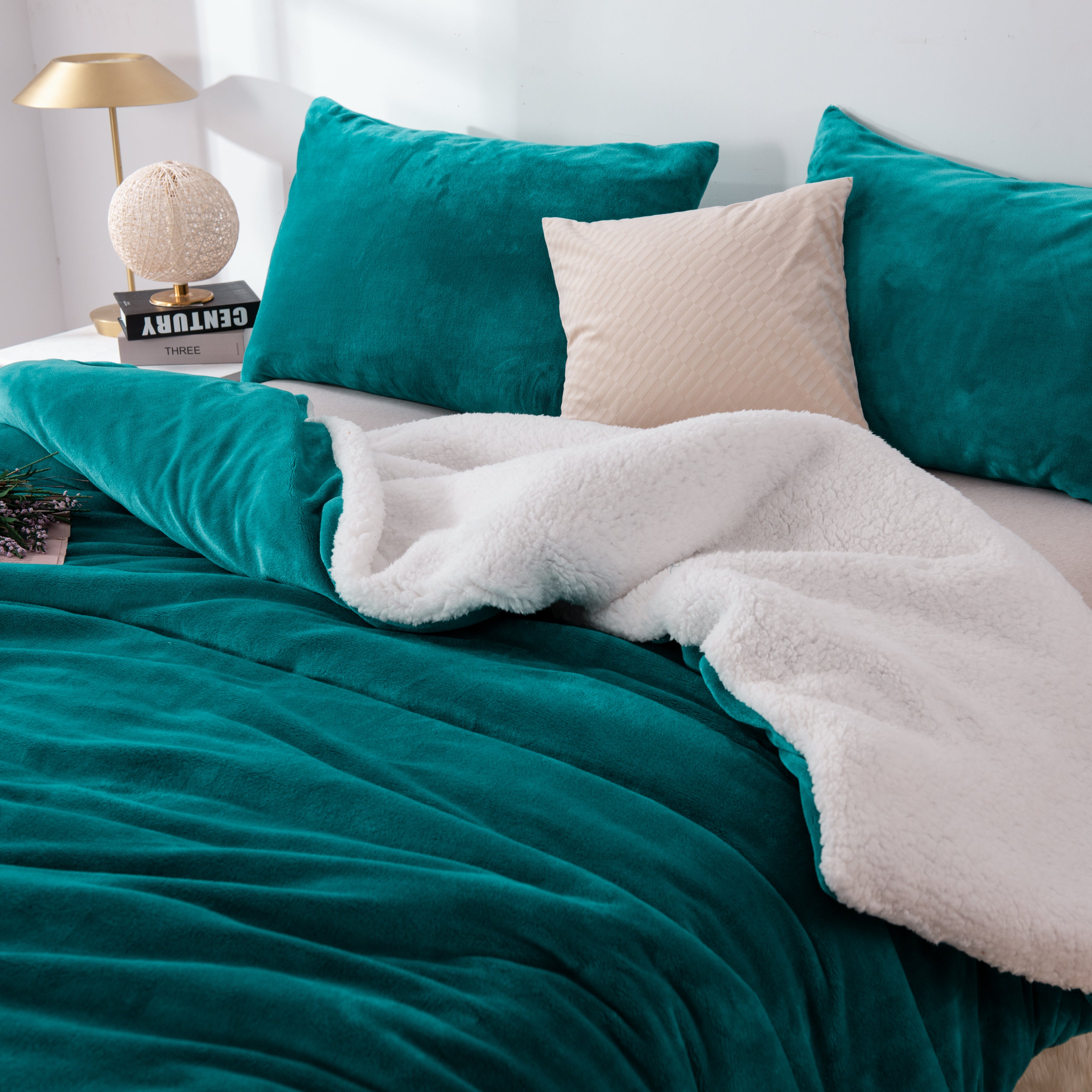 2 in 1 Microplush Soft Teddy Sherpa Duvet Cover Set and Blanket