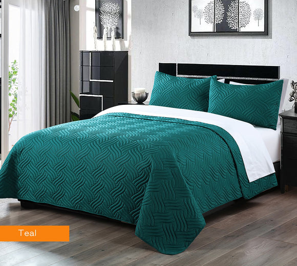 Home Fashion 3 PCS Soft Premium Bed Embossed Comforter Set Queen King Teal