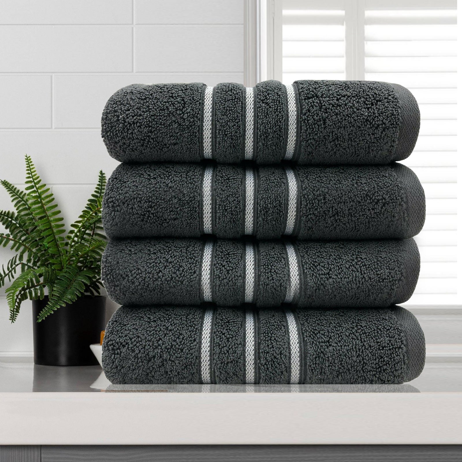Amor Dobby Stripe Bath Towel 4 PCS Soft 650gsm Premium Cotton