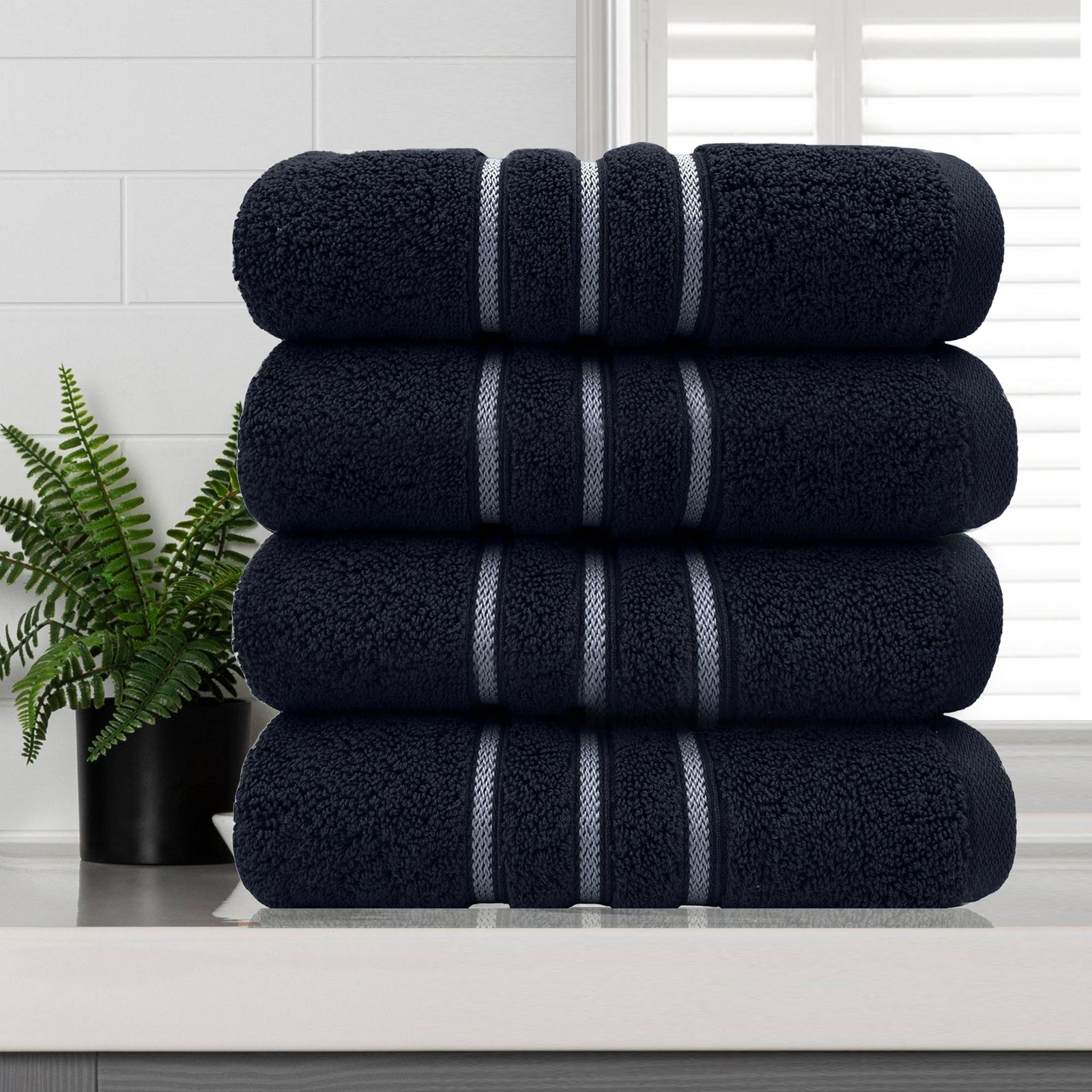 Amor Classic Hand Towel  4 PCS Dobby Stripe Super Soft Premium Cotton