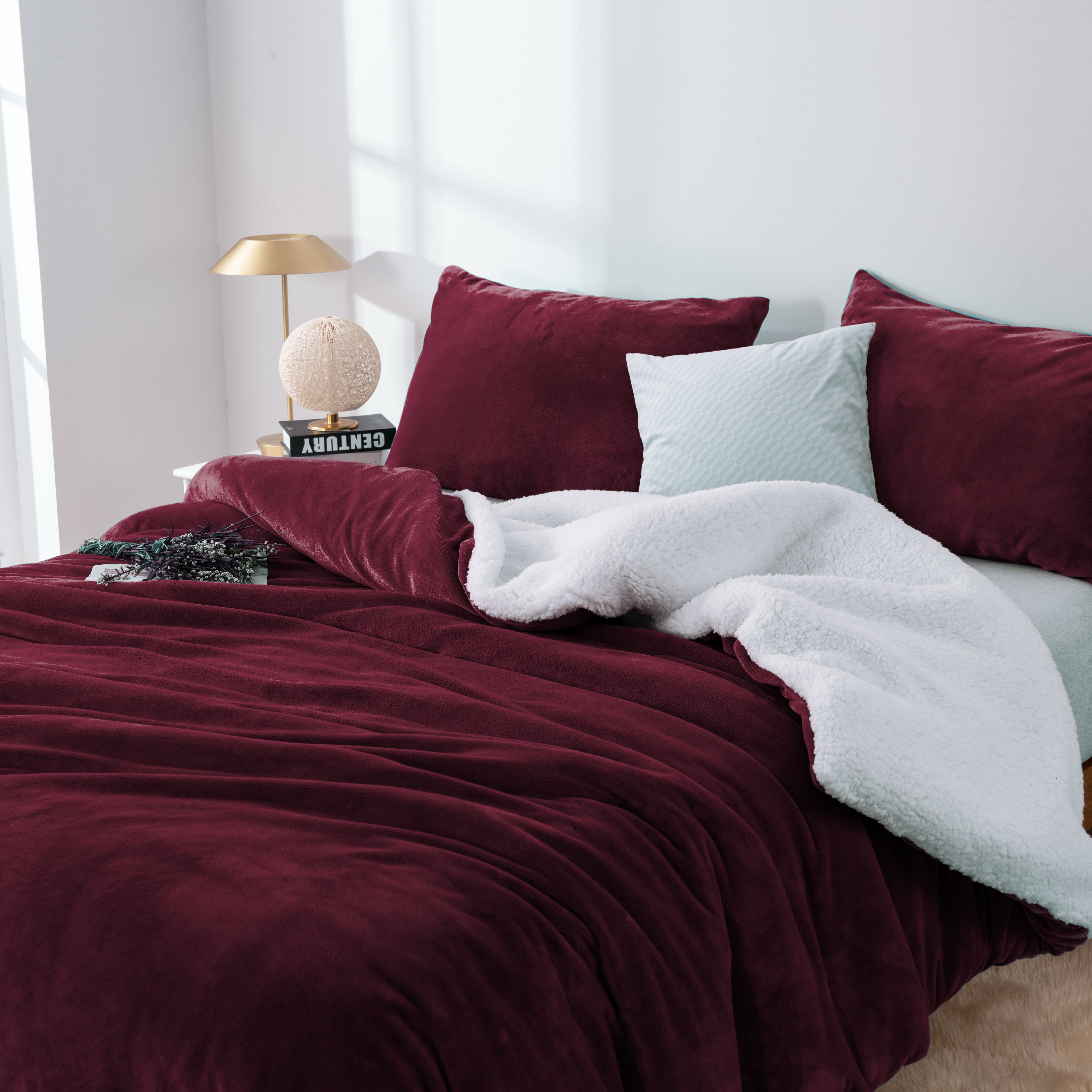 2 in 1 Microplush Soft Teddy Sherpa Duvet Cover Set and Blanket