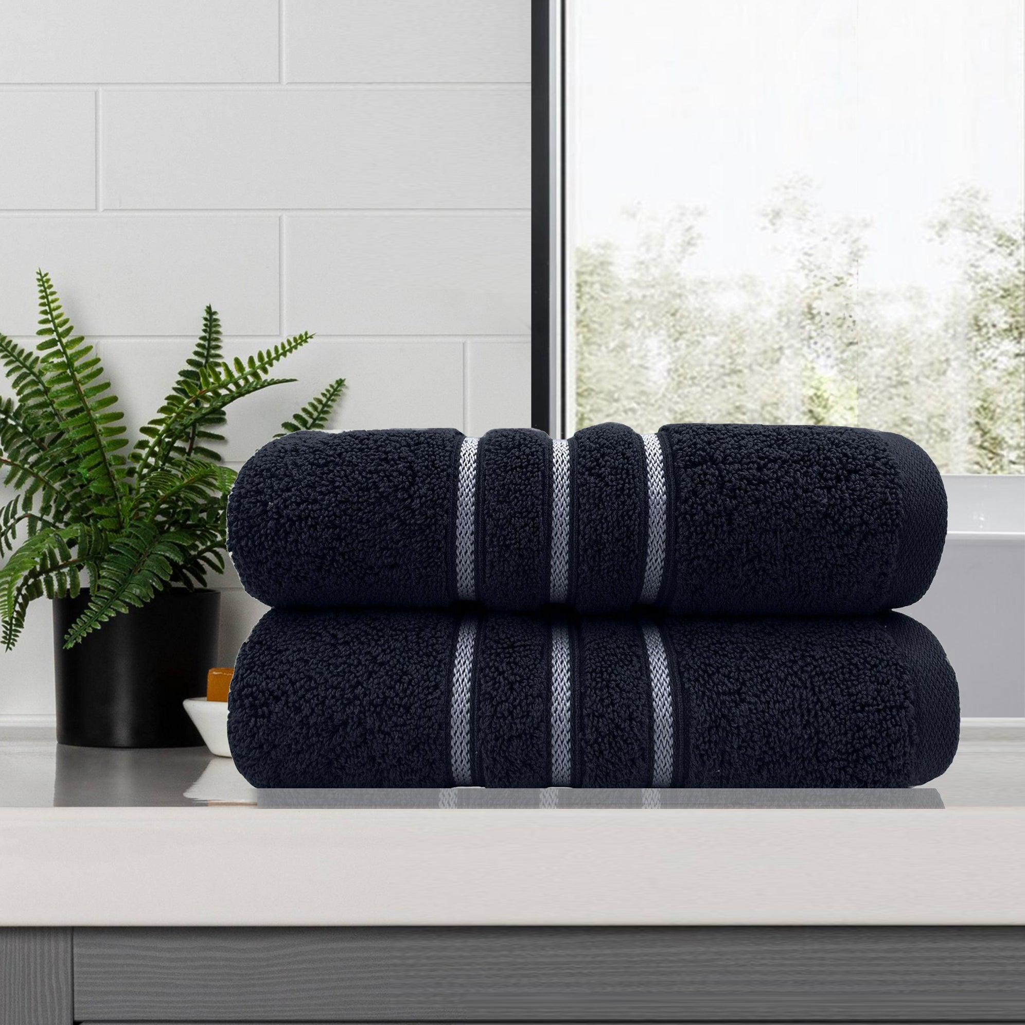 Amor Classic Bath Towel 2 PCS Dobby Stripe Super Soft Premium Cotton