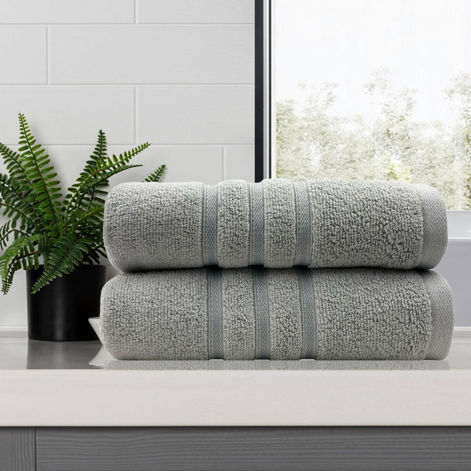 Amor Classic Bath Towel 2 PCS Dobby Stripe Super Soft Premium Cotton