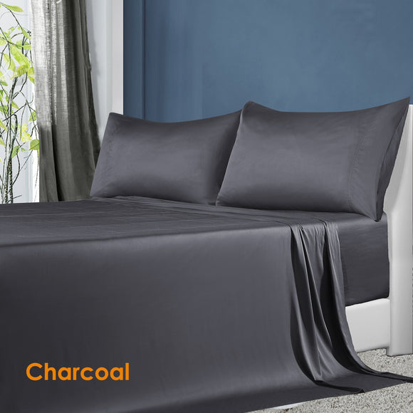 Softouch 100% Natural Premium Bamboo Sheet Sets Pillowcases Flat Fitted Sheet All Size Charcoal