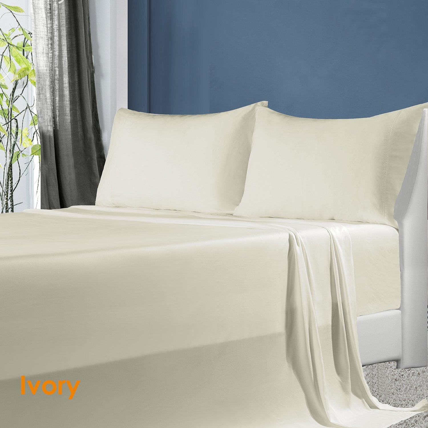 Softouch 100% Natural Premium Bamboo Sheet Sets Pillowcases Flat Fitted Sheet All Size Ivory